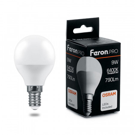 Лампа светодиодная Feron.PRO LB-1409 Шарик E14 9W 6400K OSRAM LED
