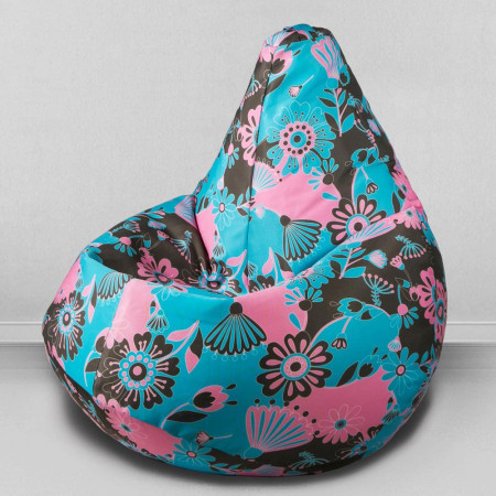 Кресло-мешок груша Цветы бирюзовые, размер ХХL-Стандарт, мебельный хлопок
