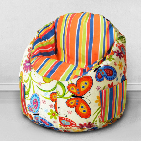 Пуфик-мешок для малышей Емеля Бабочки полосатый, мебельный хлопок