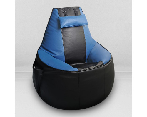 Кресло-мешок игровое кресло Геймер Черно-синее, размер ХXXХL, экокожа
