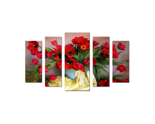 Модульная картина "Тюльпаны в вазе" 70Х120 Ш46