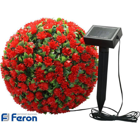 Светильник садово-парковый на солнечной батарее "цветочный шар", красный, 20 led (белый ), d 28 см e5209