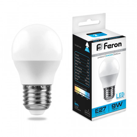 Лампа светодиодная Feron LB-550 Шарик E27 9W 6400K