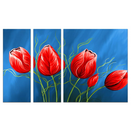 Модульная картина "Красные тюльпаны на синем фоне" из 3х частей 80х140 VJ84