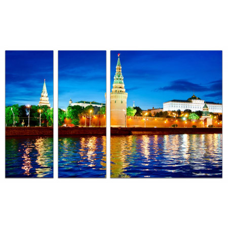 Модульные картины из 3х частей "Свет ночного города у воды" 80х140 VJ532