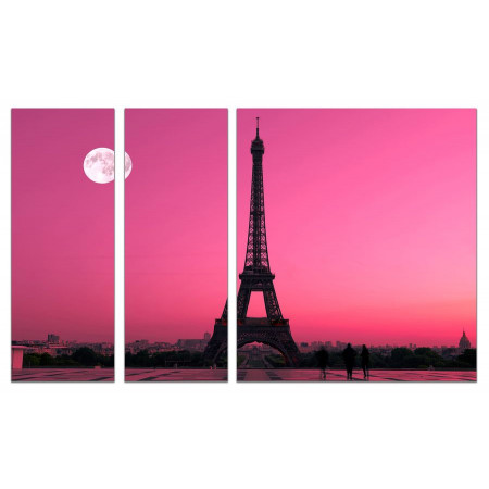 Модульная картина "Эйфелева башня и розовый закат" из 3х частей 80х140 VJ463