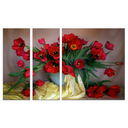 Модульная картина "Тюльпаны в вазе" из 3х частей 80х140 VJ418