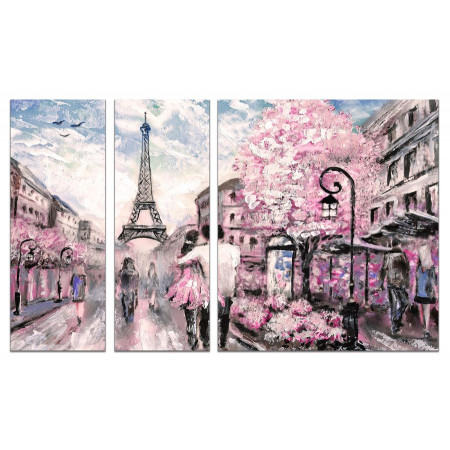 Модульная картина "Прогулка влюбленных в Париже" из 3х частей 80х140 VJ338