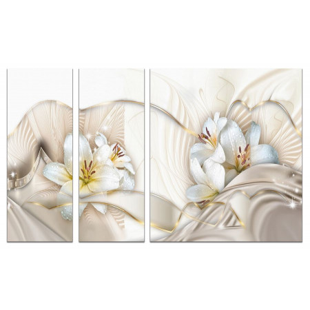 Модульная картина "Белые лилии на бежевом фоне" из 3х частей 80х140 VJ301