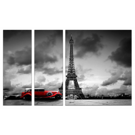 Модульная картина "Красная машина и эйфелева башня" из 3х частей 80х140 VJ291