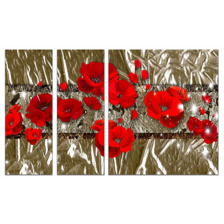 Модульная картина "Красные маки на пестром фоне" из 3х частей 80х140 VJ276