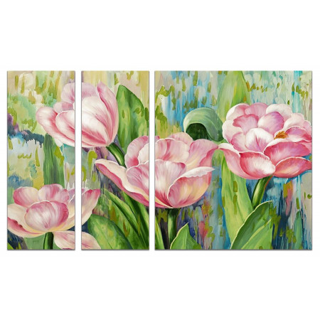 Модульные картины из 3х частей "Рисованные тюльпаны" 80х140 VJ108