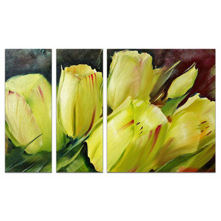 Модульная картина "Желтые с красным тюльпаны" из 3х частей 80х140 VJ106
