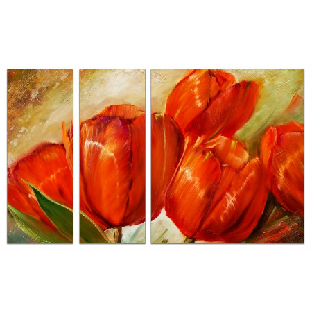 Модульная картина "Красные тюльпаны на бежевом фоне" из 3х частей 80х140 VJ105