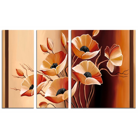 Модульная картина "Маки в коричневых тонах" из 3х частей 100х60 VS88