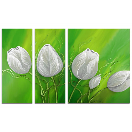 Модульная картина "Белые тюльпаны на зеленом фоне" из 3х частей 100х60 VS83