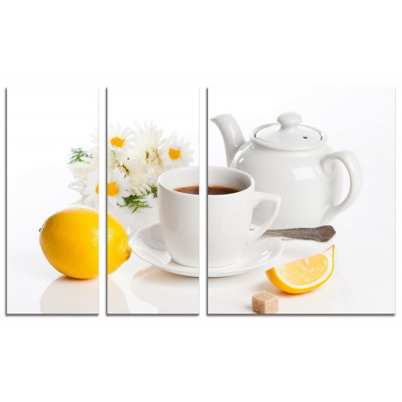 Модульная картина "Чашка чая и ромашки" из 3х частей 100х60 VS748