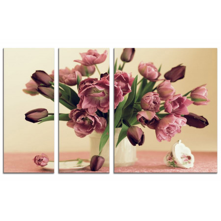 Модульная картина "Ваза с тюльпанами" из 3х частей 100х60 VS688