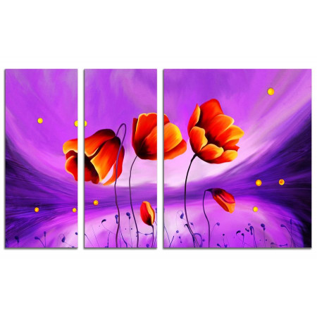 Модульная картина "Маки на фиолетовом фоне" из 3х частей 100х60 VS64