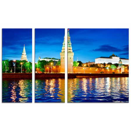 Модульные картины из 3х частей "Свет ночного города у воды" 100х60 VS532