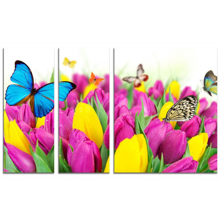 Модульная картина "Бабочки и тюльпаны" из 3х частей 100х60 VS420