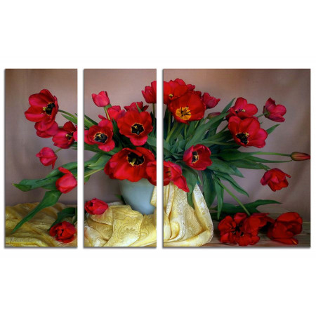 Модульная картина "Тюльпаны в вазе" из 3х частей 100х60 VS418