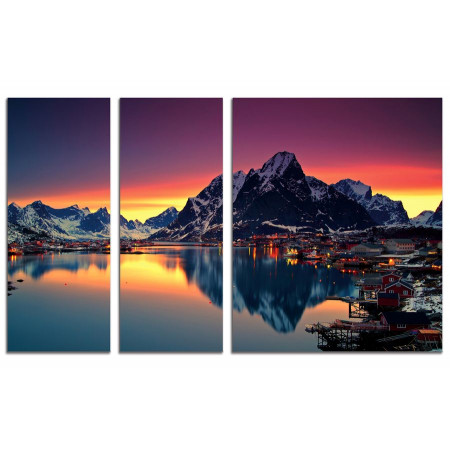 Модульные картины из 3х частей "Озеро на фоне гор в лучах заката" 100х60 VS411