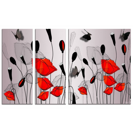 Модульная картина "Маки рисунок" из 3х частей 100х60 VS379