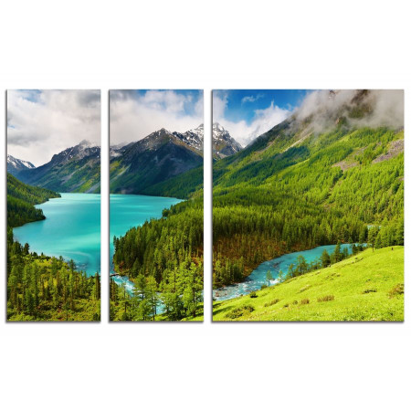 Модульные картины из 3х частей "Голубая река на фоне горного леса" 100х60 VS366