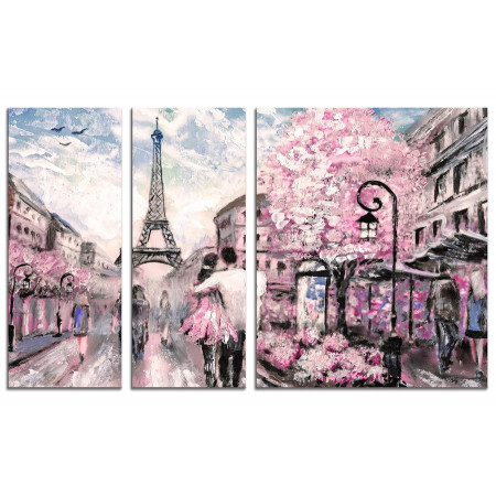 Модульная картина "Прогулка влюбленных в Париже" из 3х частей 100х60 VS338