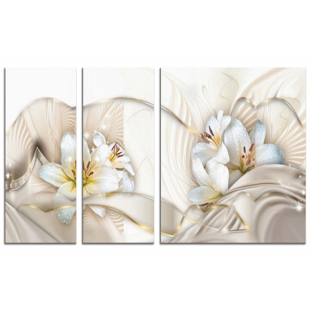 Модульная картина "Белые лилии на бежевом фоне" из 3х частей 100х60 VS301