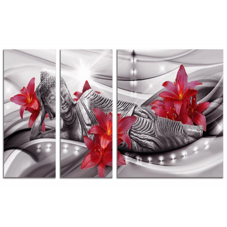 Модульная картина "Красные лилии на сером" из 3х частей 100х60 VS300