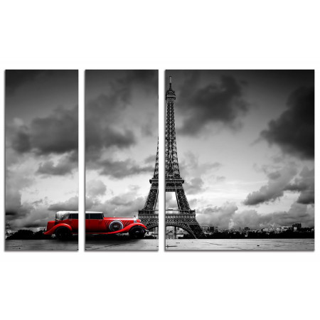Модульная картина "Красная машина и эйфелева башня" из 3х частей 100х60 VS291