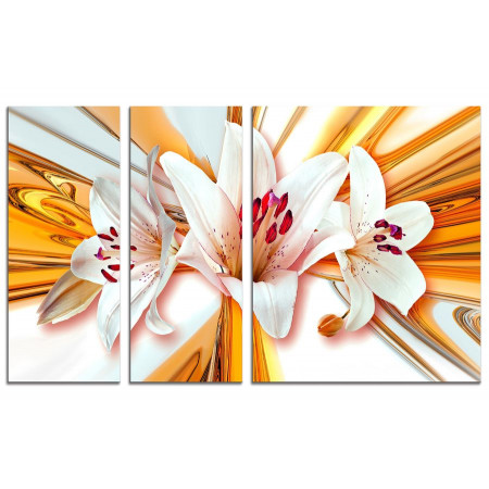 Модульная картина "Белые лилии на оранжевом фоне" из 3х частей 100х60 VS191