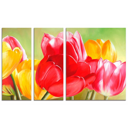 Модульная картина "Красные тюльпаны в букете с желтыми" из 3х частей 100х60 VS121