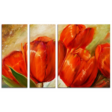 Модульная картина "Красные тюльпаны на бежевом фоне" из 3х частей 100х60 VS105