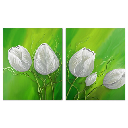 Модульная картина "Белые тюльпаны на зеленом фоне" из 2 х частей 60х100 GT83