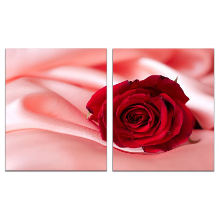 Модульная картина "Красная роза и розовый шелк" из 2 х частей 60х100 GT690