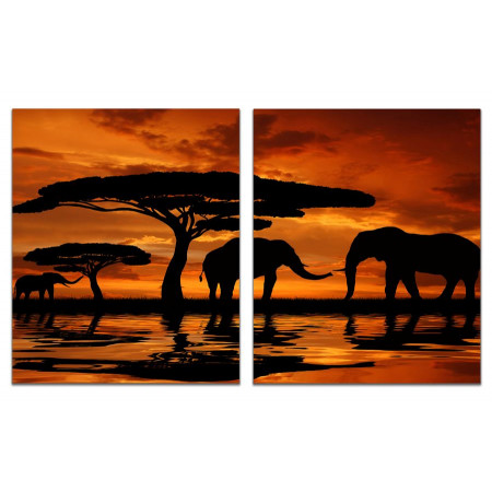 Модульные картины из 2 х частей "Слоны на закате"  60х100 GT646