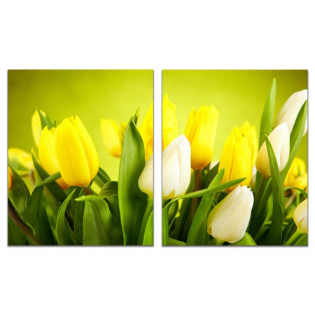 Модульная картина "Белые тюльпаны в букете с желтыми" из 2 х частей 60х100 GT601