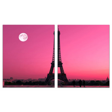 Модульная картина "Эйфелева башня и розовый закат" из 2 х частей 60х100 GT463