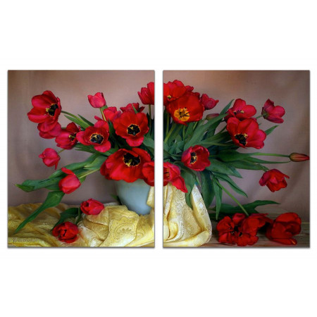 Модульная картина "Тюльпаны в вазе" из 2 х частей 60х100 GT418