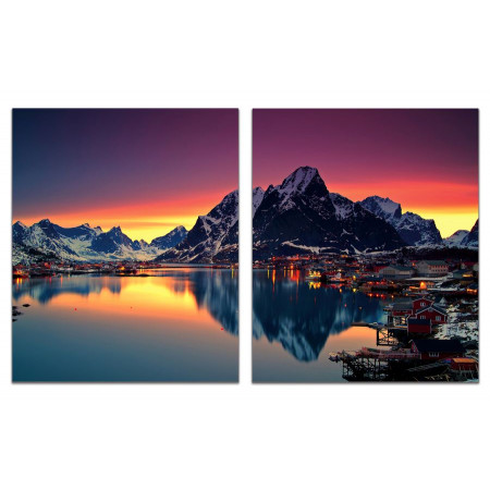 Модульные картины из 2 х частей "Озеро на фоне гор в лучах заката" 60х100 GT411