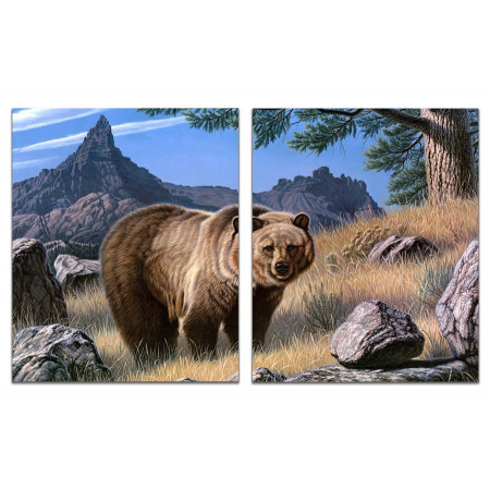 Модульные картины из 2 х частей "Медведь в горах"  60х100 GT375