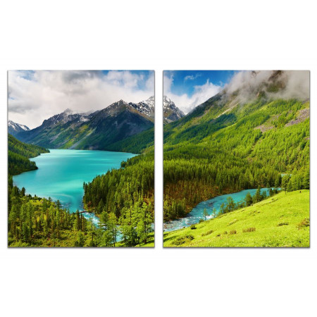 Модульные картины из 2 х частей "Голубая река на фоне горного леса" 60х100 GT366