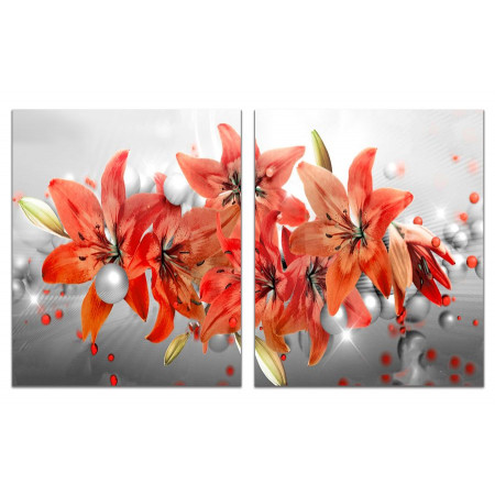 Модульная картина "Красные лилии на сером фоне" из 2 х частей 60х100 GT329