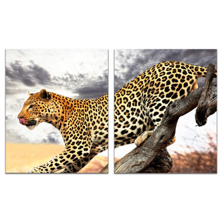 Модульная картина "Леопард на охоте" из 2 х частей 60х100 GT319