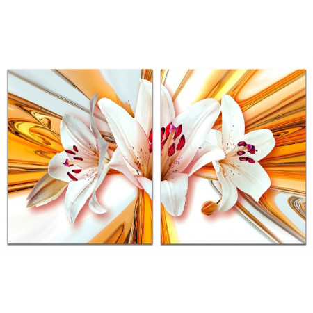 Модульная картина "Белые лилии на оранжевом фоне" из 2 х частей 60х100 GT191