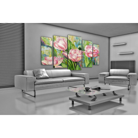 Модульные картины "Рисованные тюльпаны" 120х250 U97