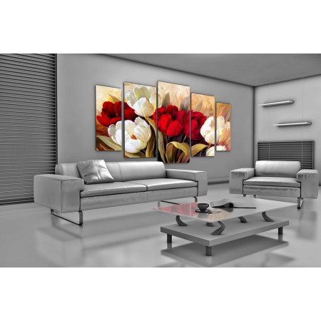 Модульная картина "Белые тюльпаны в букете с красными" 120х250 U90
